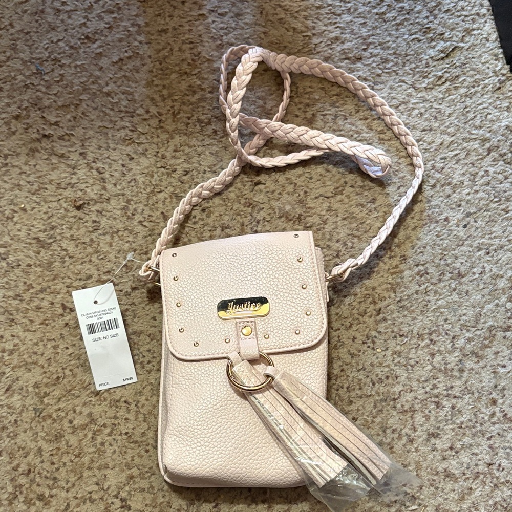 Justice Light Pink Crossbody Bag with Braided Strap